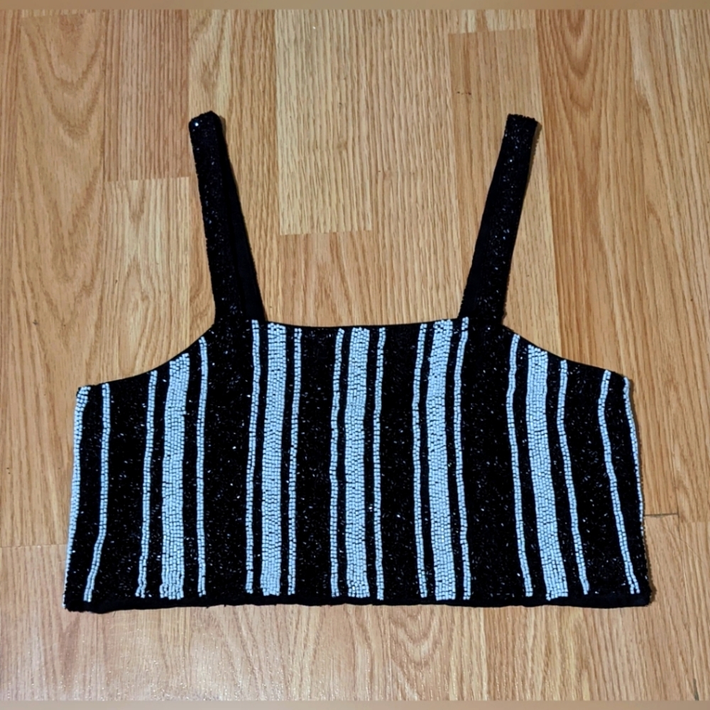 H&M Studio Beaded Top XS/S Rare Black White Festival Y2K Cropped